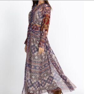 Biya by Johnny Was Duana Mesh Maxi Dress Embroidered Boho Floral Size XL
